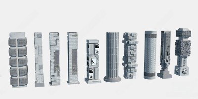 新中式文化柱3D模型下载
